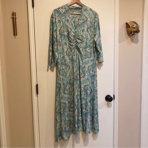 Soft Surroundings Aziza Midi Dress | 1X | Rayon Paisley Turquoise | 16W BohoChic - Picture 9 of 12